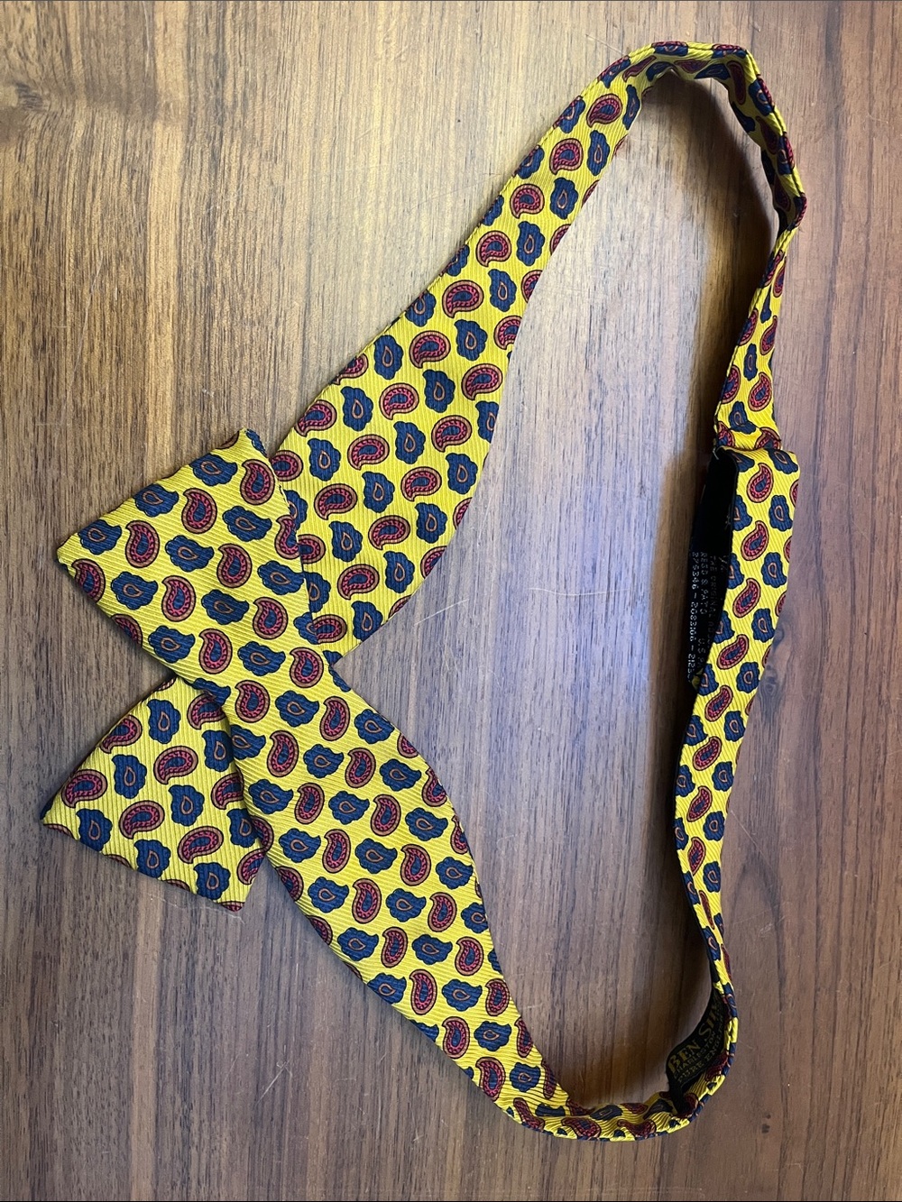Ben Silver Pure English Silk Paisley Bow Tie Yellow & Blue